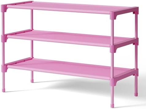 Kitsure Shoe Rack - Non-Woven Shoe Rack Shelf, 27.5" Wide - 3 Tier, Pink