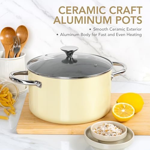 MICHELANGELO Stock Pot with Lid, 6 Quart Soup Pot with Ceramic Coating, Nonstick Ceramic Cooking Pot, Induction Compatible Stockpot - 6QT, Beige