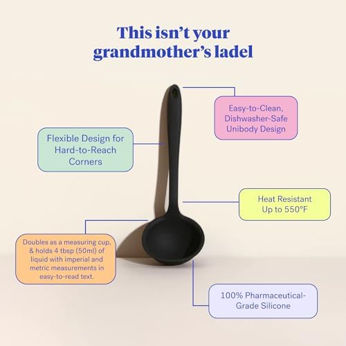 GIR: Get It Right Silicone Ladle Spoon – High Heat Resistant Kitchen Tool, Durable Cooking Utensil for Serving Soups, Stews, Sauces, and Dressings, Ultimate - 13IN - Black