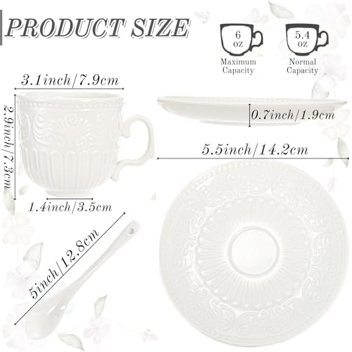 ZAVOOS Set of 6 Tea Cup and Saucer with Spoons, 6 Oz