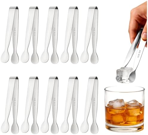 10pcs Mini Serving Tongs, 4.3" Stainless Steel Small Sugar Tongs, Ice Tongs Kitchen Mini Serving Tongs for Serving Food, Ice, Sugar Cube, Salad, Coffee Bar, Tea Party, Desserts Party (Silver)