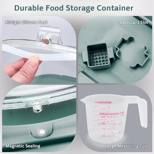 Komzon Rice Storage Containers, Collapsible 20 to 30Lbs Food Storage Bin Dispenser with Rolling Wheel and Clear Airtight Lid, BPA Free Flour, Sugar, Cereal and Dog Cat Pet food Containers