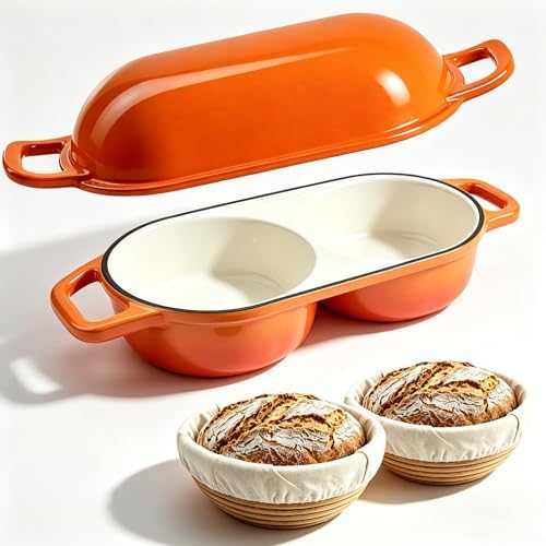 Mini Double Dutch Oven for Sourdough Bread Baking, Dual 1QT with Lid