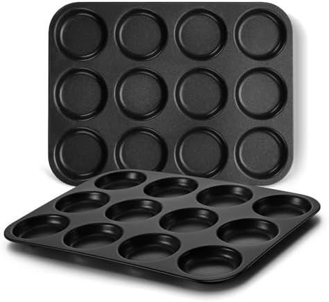 E-far 2 Pack Muffin Top Pan, 12-Cavity Nonstick Shallow Cupcake Pan
