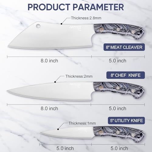 Topfeel 3-Piece Kitchen Knife Set, 5Cr15MoV High Carbon Stainless Steel