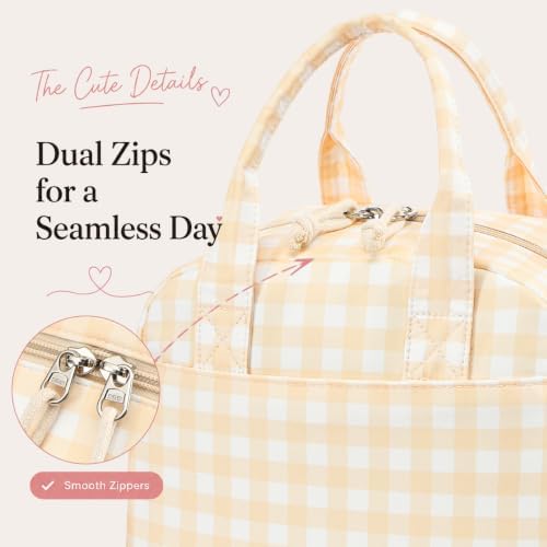 LOVELYWIND Lunch Bag for Women, Insulated Lunch Box, Yellow Gingham Tote