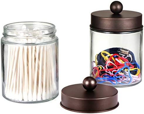 Amolliar Glass Apothecary Jar Qtip Holder Metal Lids 4pc/Bronze