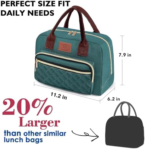 Genteen Lunch Box for Women, Insulated womens Lunch bag for work,Reusable Cute Lunch Bags,High Capacity Cooler BagTote for Work Girls Office Picnic School-Lake Green