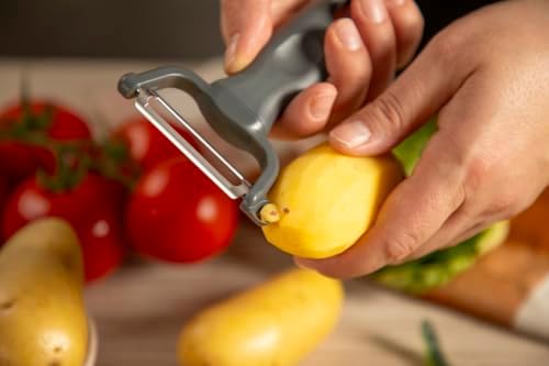 Kuhn Rikon Family Y Peeler, Vegetable Peeler with Straight Stainless Steel Blade, Potato Peeler for Fruits and Vegetables, Grey