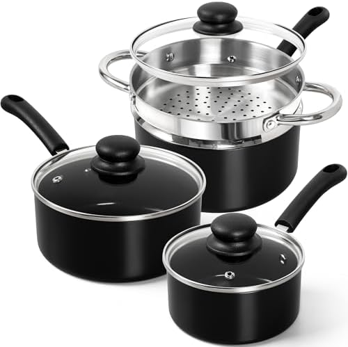 MICHELANGELO Nonstick Saucepan with Lid, Ceramic Sauce Pan Sets, Easy to Clean Sauce Pans, Multi-Purpose Cooking Pots, 1QT & 2QT & 3QT, Silver