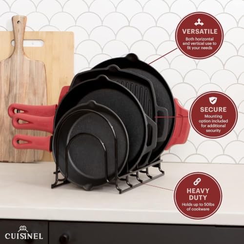 Cuisinel 5-Tier Pan Organizer for Cast Iron Skillets Griddles, Black 12.2"