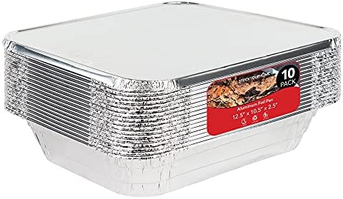 Stock Your Home 9x13 Aluminum Trays with Lids (10 Pack) – Disposable Half Size Deep Pans for Cooking, Storage, BBQ, Grilling, Catering