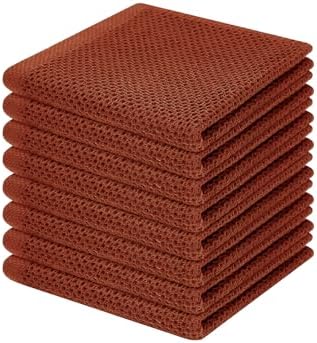 Homaxy 100% Cotton Waffle Weave Kitchen Dish Cloths 8-Pack, Rust