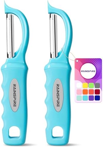 Rainspire Vegetable Peeler Potato Peelers for Kitchen, Sharp Stainless Steel Blades Veggie, Comfortable Handle Fruit Peeler, Carrot Peeler Apple Peeler Dishwasher Safe (2, Blue)