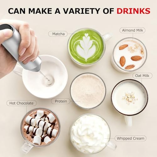Bonsenkitchen Milk Frother with Stand for Coffee, Battery Operated Frother