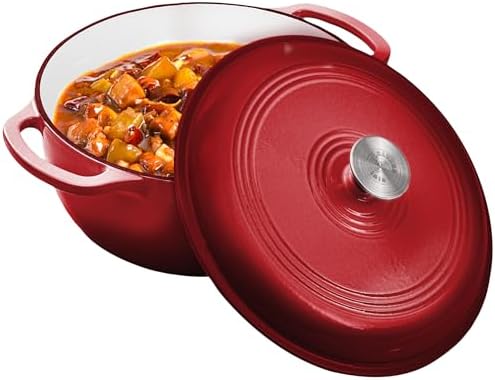Vivicreate 6 Quart Enamel Cast Iron Dutch Oven Pot with Lid – Enameled Cookware for Baking, Roasting, and Braising – Durable Cast Iron Pot for Stove Top and Oven Use Red color (Red)