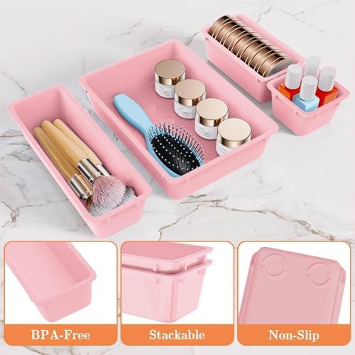 SpaceHacks 25 PCS Plastic Drawer Organizer, 4-Size Versatile Organizer Trays & storage Bins