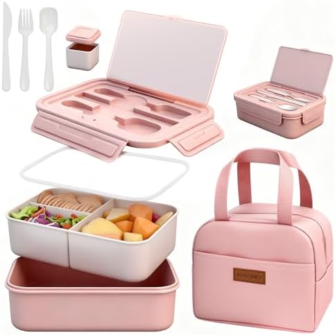 Bento Box with Lunch Bag for Women & Girls, 1100ml BPA-Free Pink