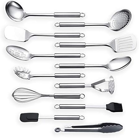 Berglander Cooking Utensil Set 12 Piece Stainless Steel Kitchen Tool Set, Include Cooking Spoon, Spatula, Whisk, Cooking Tong and etc (12 Pieces)