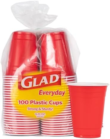 Glad Everyday Disposable Plastic Party Cups, Red, 16 Oz, 100 Count