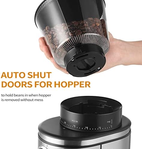 Ollygrin Burr Coffee Grinder, Electric Conical Coffee Bean Grinder With 30 Adjustable Grind Settings For 2-12 Cups, Sliver & Black