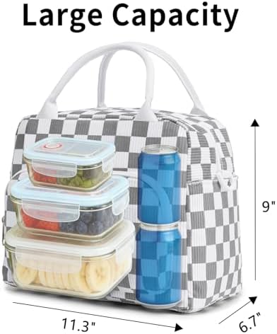 GASSDA Lunch Box for Women Insulated Lunch Bag Women Adult Cute Lunch Bags Reusable Lunchbox Cooler Tote Bag for Work Picnic (White-Gray)
