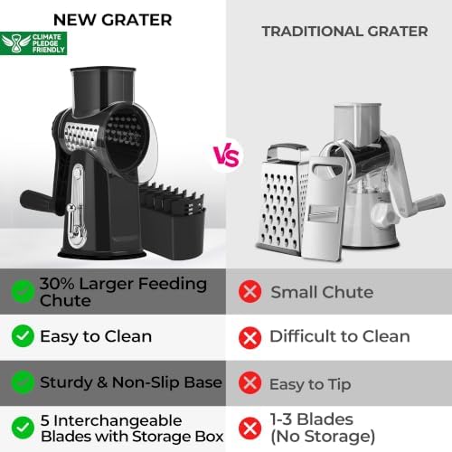 SUSTEAS Rotary Cheese Grater 5 Blades,Kitchen Mandoline Vegetable Slicer