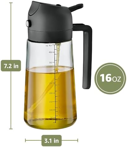 FineDine 16 oz Glass Olive Oil Sprayer for Cooking, Oil Dispenser, Black