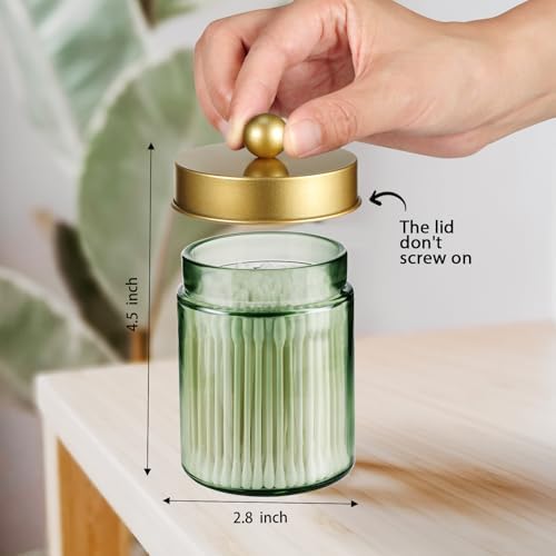 Amolliar Green Glass Apothecary Jar, Qtip Holder Bathroom Decor Gold 4 Pack