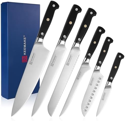 KEEMAKE Chef Knife Set, 6PCS Ultra Sharp Kitchen Knives with Ergonomic Handle, High Carbon Stainless Steel Kitchen Knife Set, Forged Cooking Knife Set for Slicing Meat Vegetable Bread And Fruit