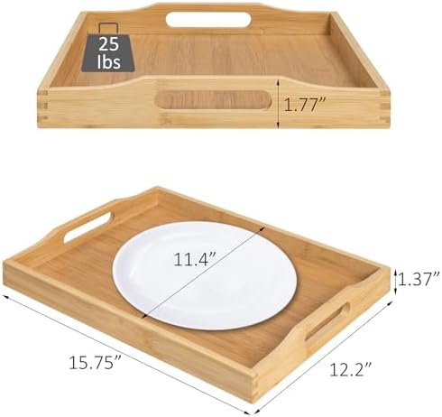 RRX Bamboo Food Serving Tray with Handles,Breakfast Bed Tray (Beige)