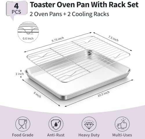 TeamFar Stainless Steel Toaster Oven Pan with Rack Set, 10.5"x 8"x 1"