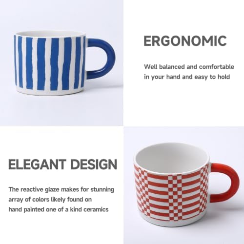 Stoneware Coffee Mugs Set of 4, 14oz Hand-Painted Coffee Cups with Handle
