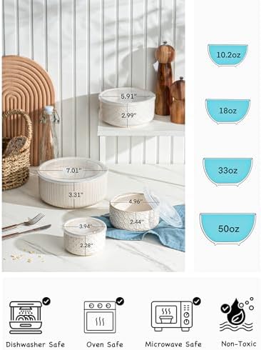 Serving Bowls with Lids, Ceramic Mixing Bowls Set of 4, Off-White