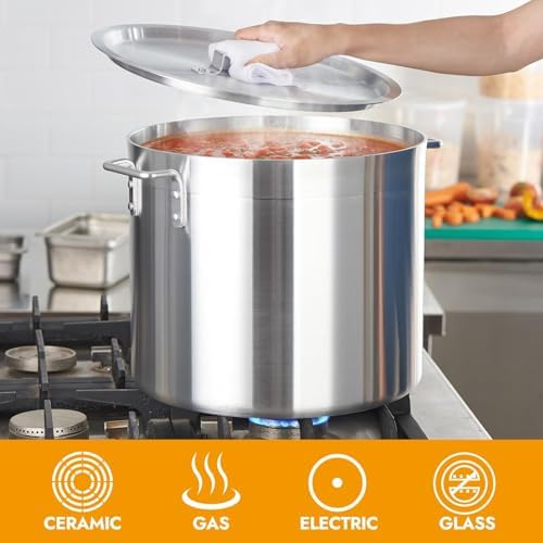 CURTA 32 Quart Aluminum Stock Pot with Lid, Heavy Duty Commercial Grade Large Capacity Cooking Pot for Boiling, Stewing, Great for Kitchen, Restaurant, Catering, and Home Use, NSF Certified