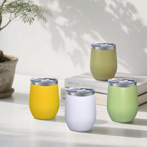 18 Pack Stainless Steel Wine Tumbler with lid, 12oz Insulated Powder Coated Wine Tumbler Stemless Double Wall Vacuum Wine Glass Coffee Tumbler Bulk Laser Engrave, DIY Gift, 18 Colors