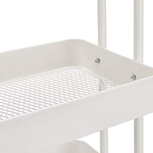 Amazon Basics 3-Tier Rolling Utility Cart, Storage Organizer, Lockable Wheels, Multifunctional Storage, Portable Mobile Shelving Unit, White
