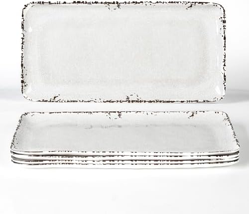 Farmhouse Rustic 14" x 7" White Serving platter/Tray, Set of 4