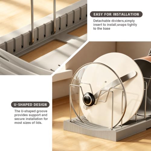 Magheo 2 Pack Pots and Pans Organizer Under Cabinet, Expandable 12.6"-22.8" Kitchen Cabinet Organizer Holder with 10 Adjustable Dividers for Food Storage Container Lid, Cookie Sheet, Cookware(Gray)