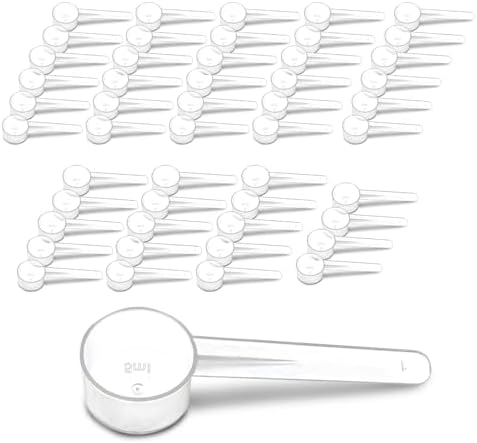50 Pack Teaspoon Measuring Spoons, 1 Tsp (5 mL) Plastic Creatine Scoops