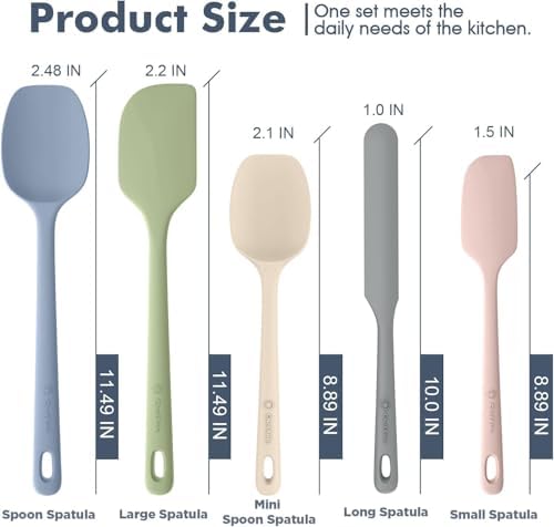ChefAide 5 Pieces Silicone Spatulas Set, Heat Resistant Rubber Spatula