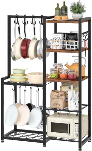 CHOEZON 5-Tier Pot Rack, Cookware Stand with Hooks, Pans Pots Organizer for Kitchen, Living Room, and Bedroom, Black TPR17BF
