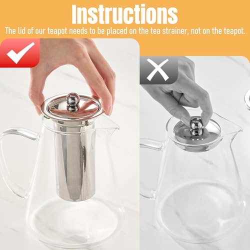 Baalaka Teapot with Infuser, 44 oz Borosilicate Glass Kettle, Stovetop