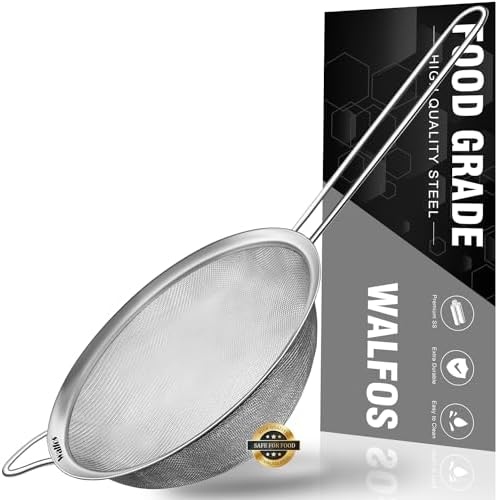 Walfos 6.95 Inch Fine Mesh Strainers, Premium Stainless Steel Colanders and Sifters, with Reinforced Frame and Sturdy Handle, Perfect for Sift, Strain, Drain and Rinse Vegetables, Pastas and Tea