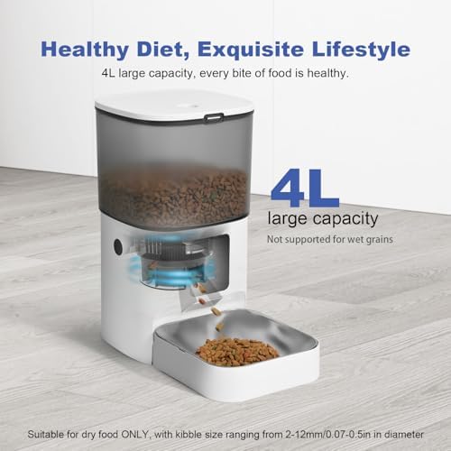 ANDOLL HOME 2.4G Automatic Cat Feeder, 4L WiFi Food Dispenser with 10s Voice Recorder, Pet Feeder up to 10 Meals per Day, Timed Cat Feeder with Dry Food Sealed Ring