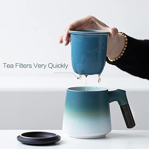 ZENS Tea Mug with Infuser and Lid for Loose Tea Diffusers, 12oz Blue
