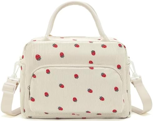 GASSDA Lunch Box for Women Insulated Lunch Bag Women Adult Cute Lunch Bags Reusable Lunchbox Cooler Tote Bag for Work Picnic (Beige-Strawberry)