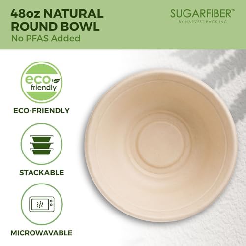 48oz Compostable Paper Bowls Disposable Round Natural Large Bowls,500 Count