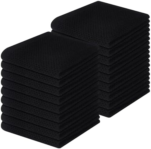 Homaxy 100% Cotton Waffle Weave Kitchen Dish Cloths 18-Pack, Black