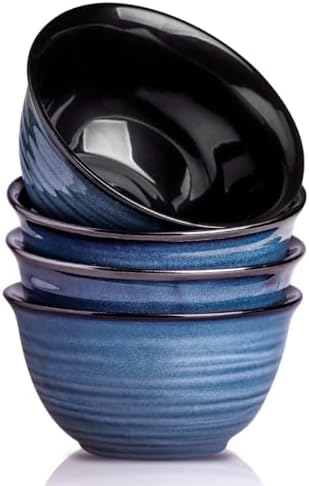 HASENSE Soup Bowls for Kitchen, 40 Ounce Large Cereal Bowls, 7 Inch Ceramic Serving Bowls for Salad Pasta Soup Popcorn, Dishwasher & Microwave Safe, Set of 4(Blue)